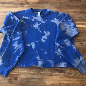 Cropped bleach dyed blue sweatshirt
